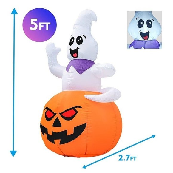 GOOSH Halloween Inflatable 5FT Ghost with Pumpkin Cute Halloween Ghost - Picture 3 of 10